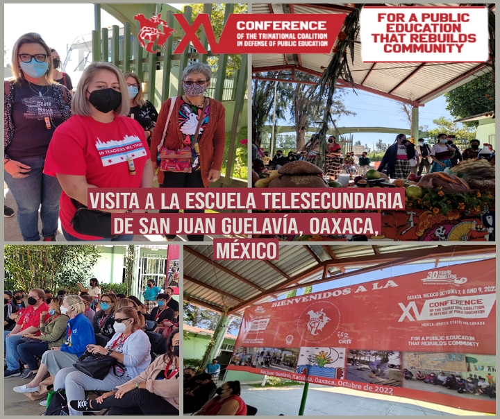 Compañeros de Canadá, Estados Unidos y México en la escuela Telesecundaria de San Juan Guelavía en Oaxaca, México.